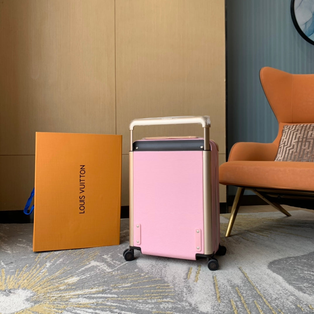 Pink Hardside Carry-On Suitcase with Leather Trim and Wheels