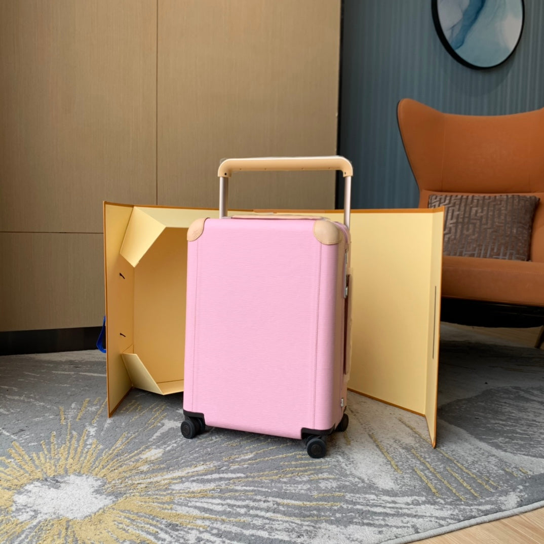 Pink Hardside Carry-On Suitcase with Leather Trim and Wheels