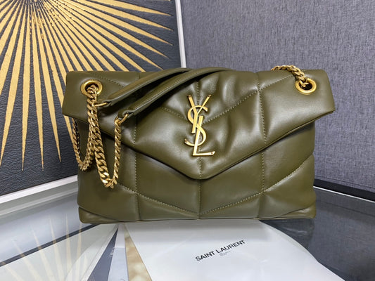 Saint Laurent Puffer Small Bag in Quilted Lambskin Leather - Olive Green