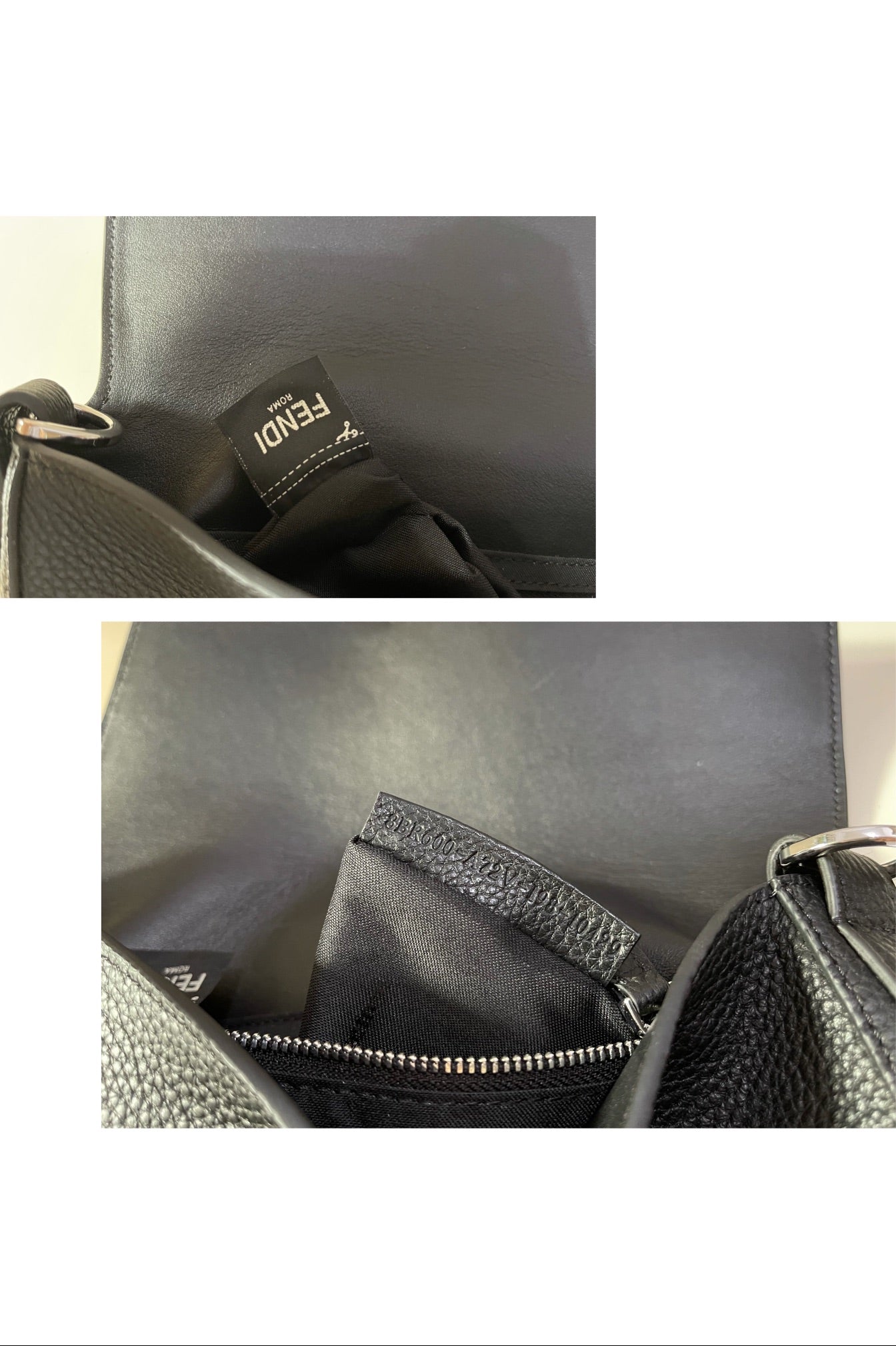 Fendi Black Leather Baguette Shoulder Bag with Silver FF Logo