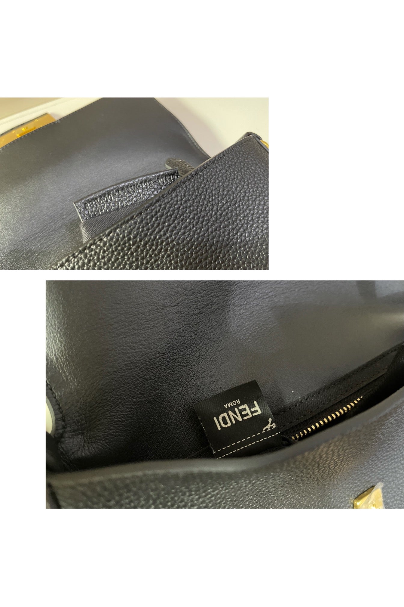 Fendi Black Leather Baguette Bag with Gold FF Hardware