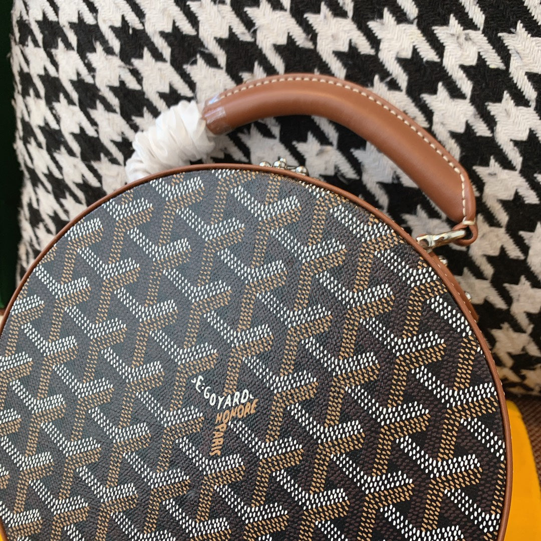 Gogy Classic Chevron Print Round Crossbody Bag with Leather Top Handle