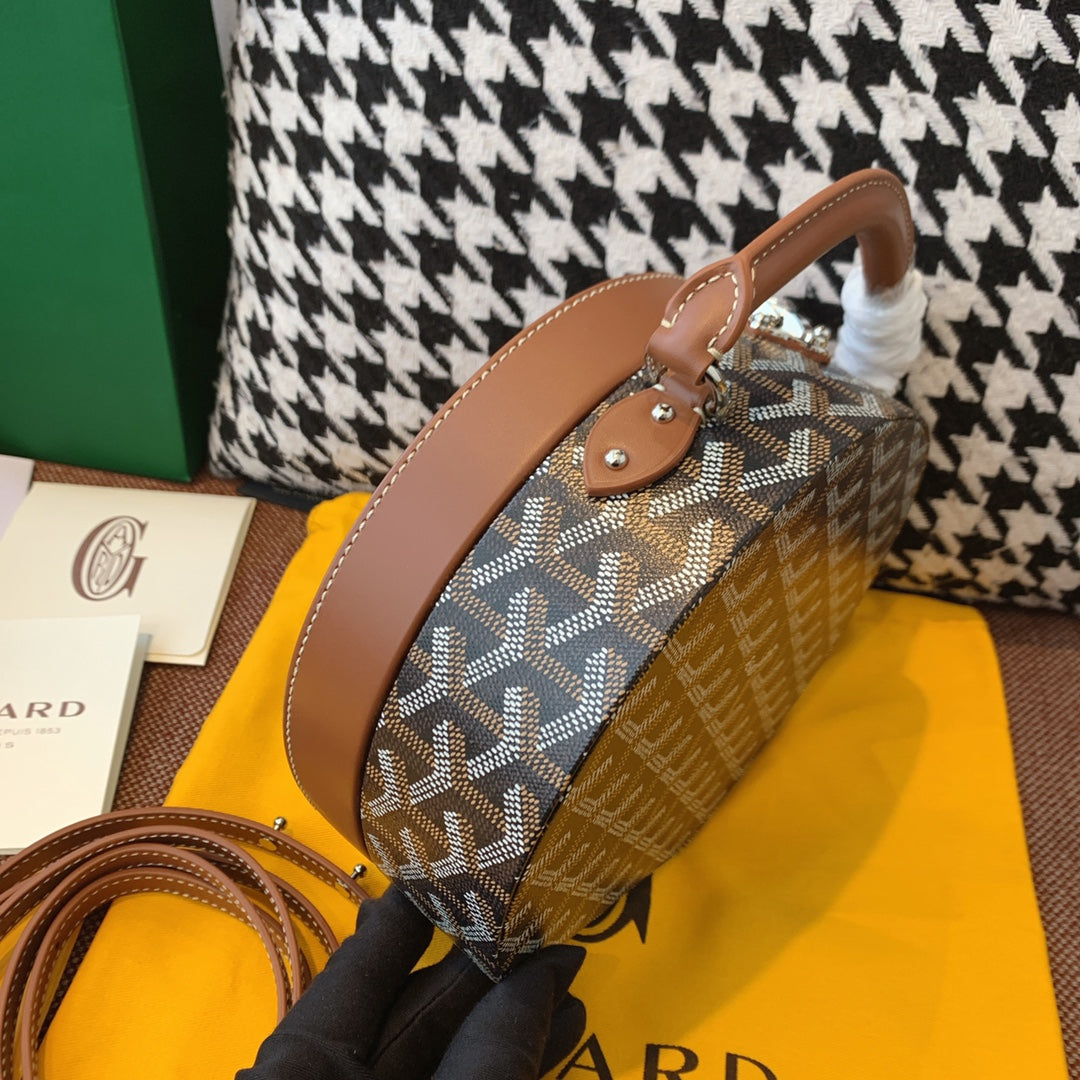 Gogy Classic Chevron Print Round Crossbody Bag with Leather Top Handle