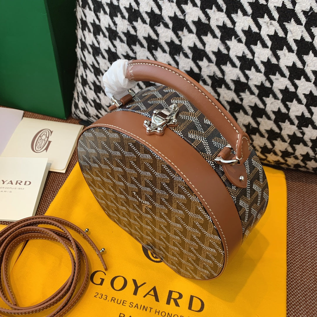 Gogy Classic Chevron Print Round Crossbody Bag with Leather Top Handle