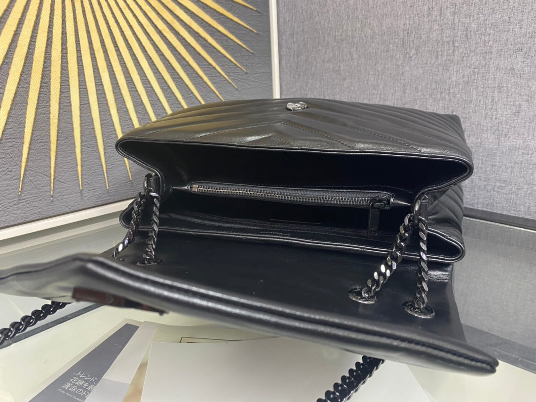 Saint Laurent Loulou Small Shoulder Bag in Black Matelassé Leather