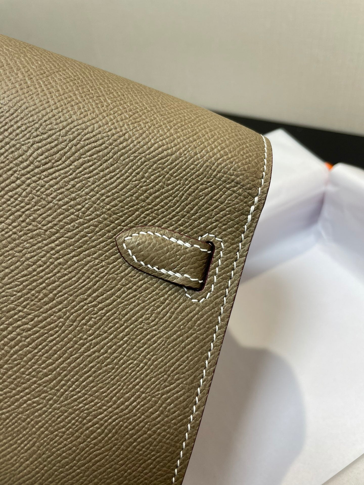 Two-Tone Leather Kelly Style Wallet Clutch Bag - Taupe and Cream