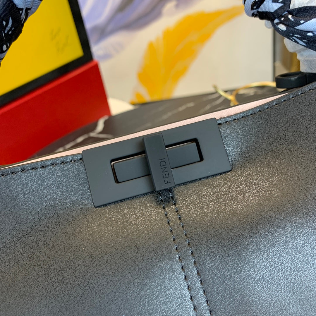 Fendi Peekaboo ISeeU Medium Black Leather Handbag with Silk Scarf
