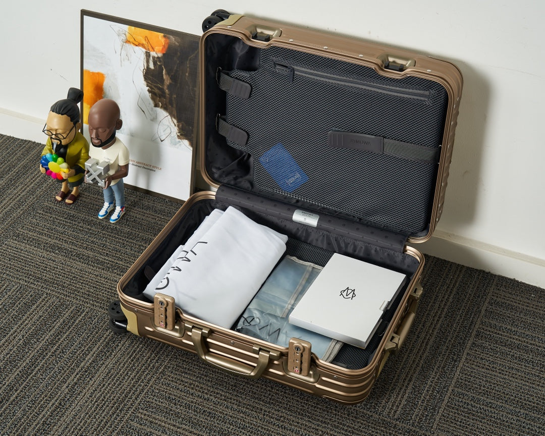 Premium Gold Metallic Grooved Hardshell Travel Suitcase with Wheels