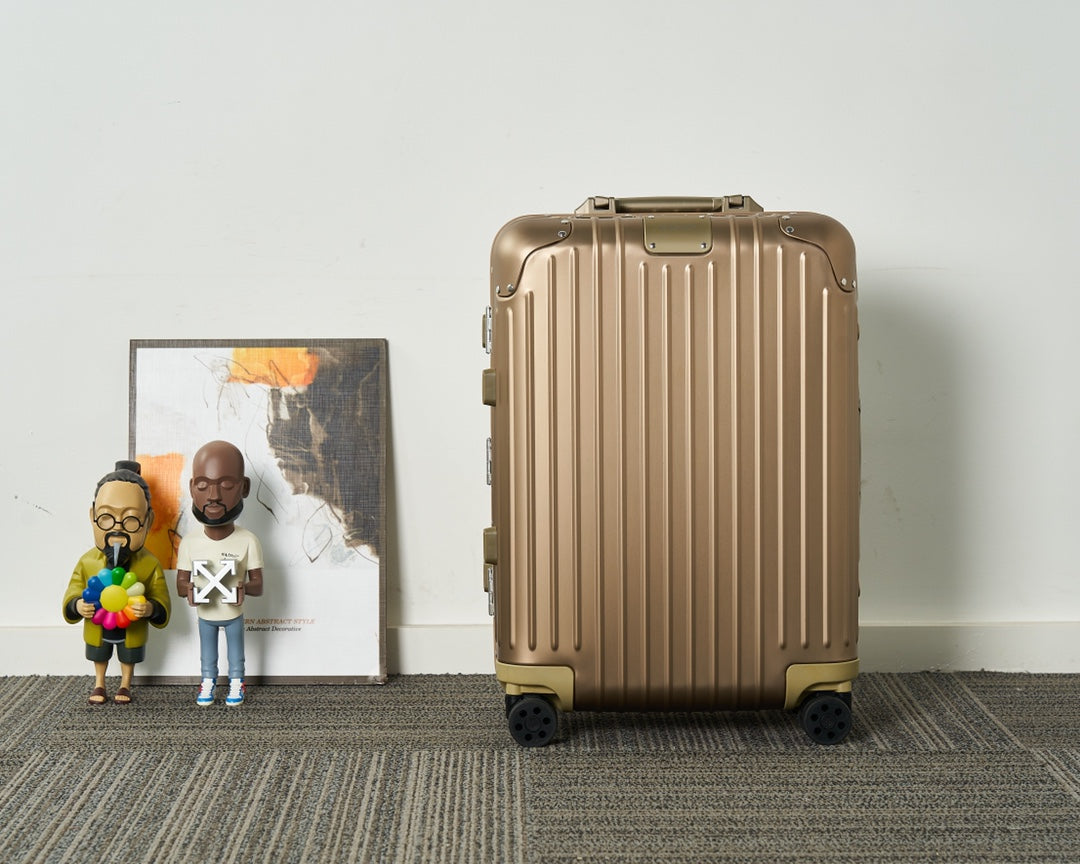 Premium Gold Metallic Grooved Hardshell Travel Suitcase with Wheels