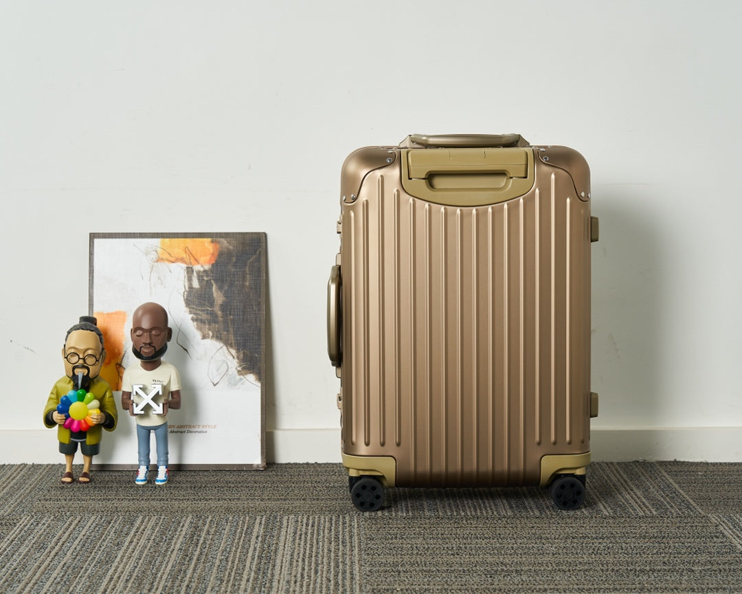 Premium Gold Metallic Grooved Hardshell Travel Suitcase with Wheels