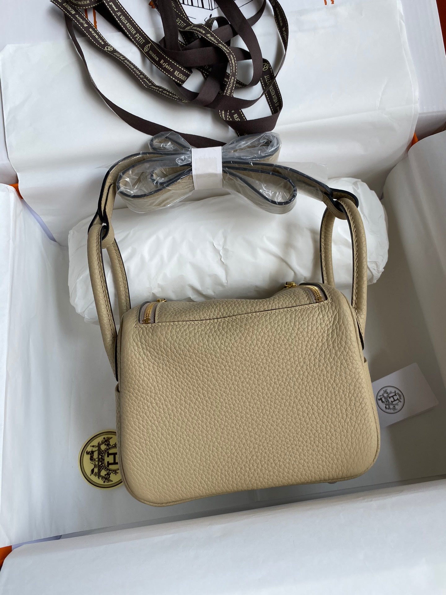 Mini Lindy Style Leather Handbag - Beige Luxury Crossbody Shoulder Bag