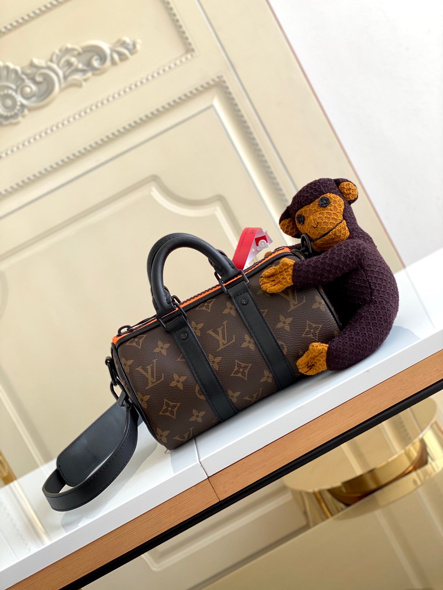 Louis Vuitton Brown Monogram Mini Duffle Crossbody Bag with Knitted Monkey