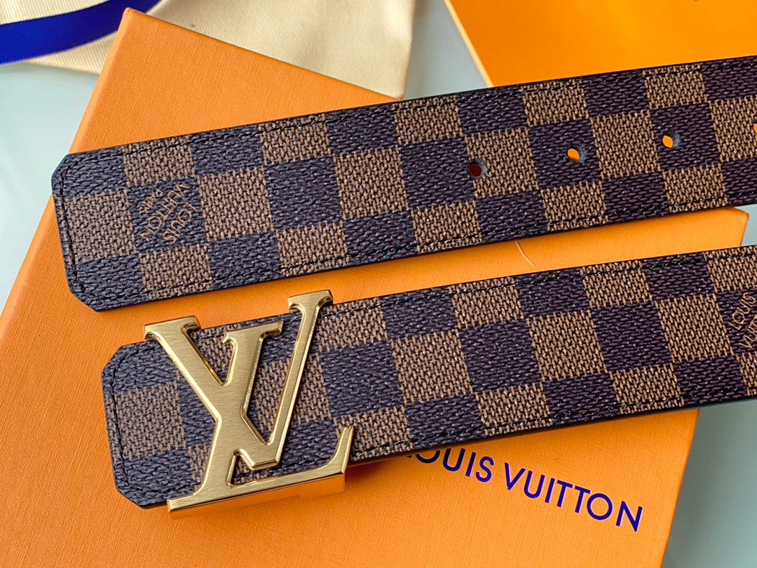 Louis Vuitton LV Initiales 40mm Belt in Damier Ebene Canvas with Gold-Tone Buckle