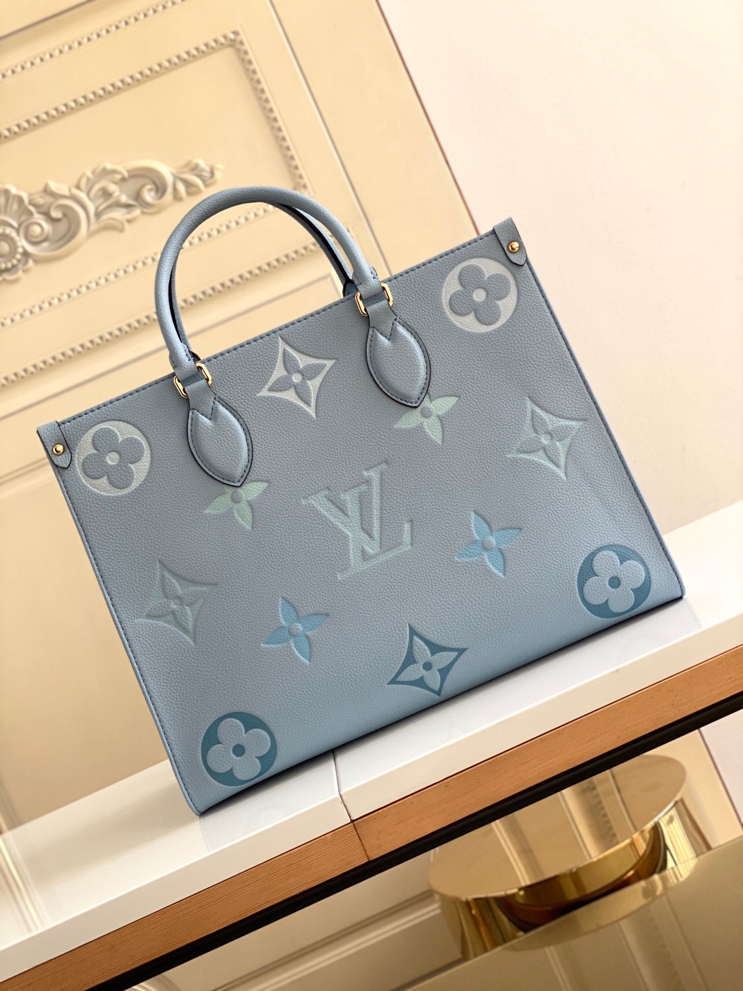 Louis Vuitton Light Blue Monogram Pattern Structured Leather Tote Bag for Women