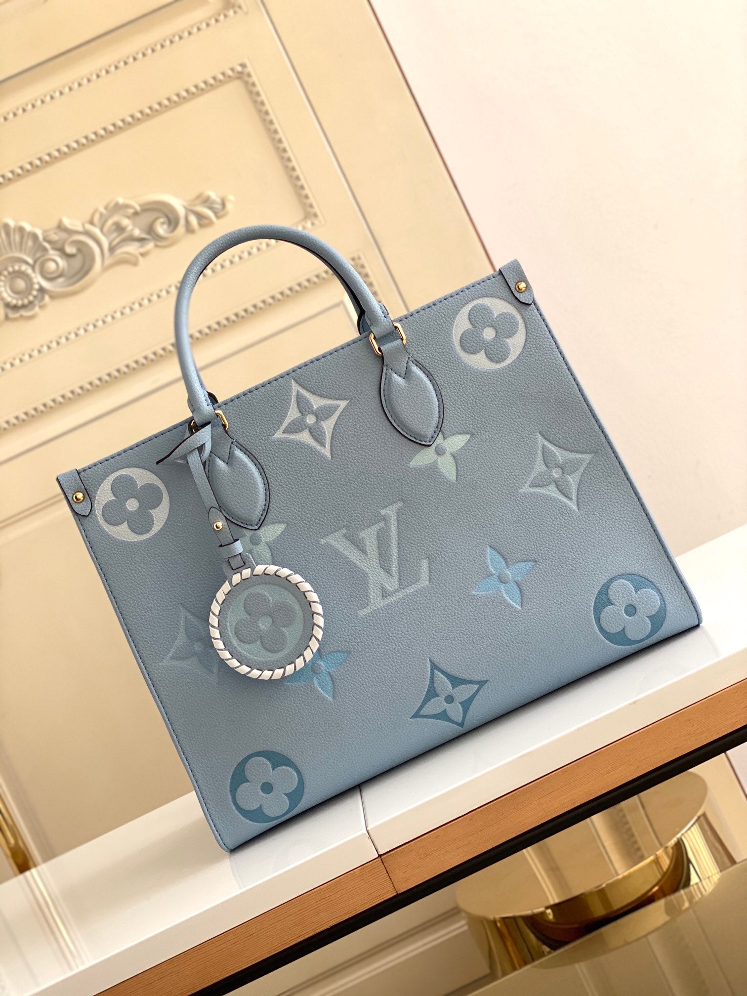 Louis Vuitton Light Blue Monogram Pattern Structured Leather Tote Bag for Women