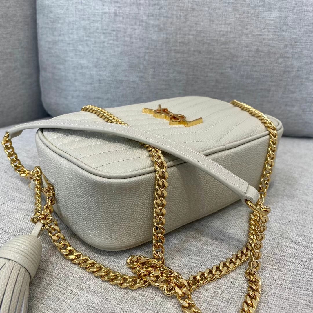 Saint Laurent Lou Camera Bag in Quilted Leather - Cream with Gold Hardware