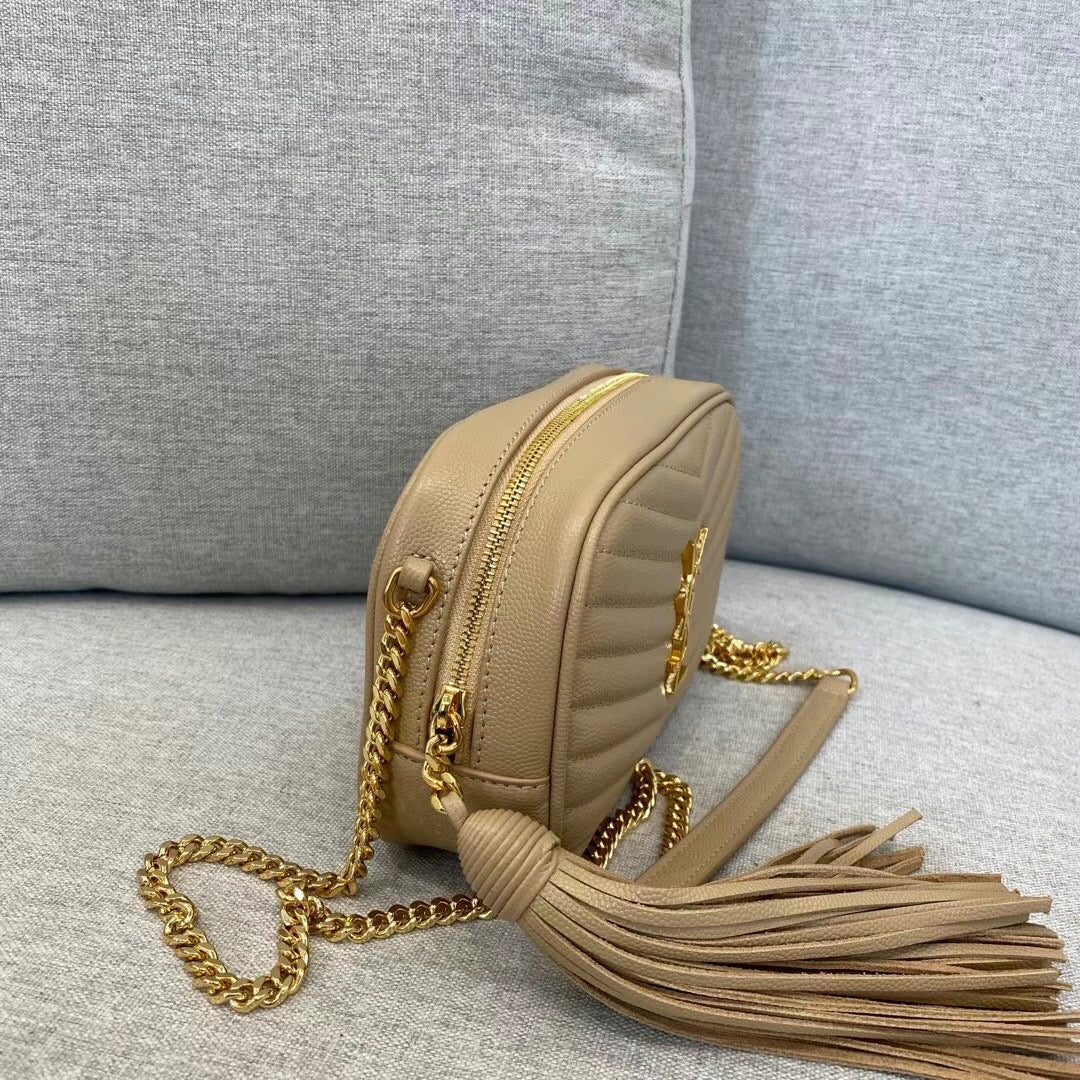 Saint Laurent Lou Quilted Leather Camera Bag - Dark Beige
