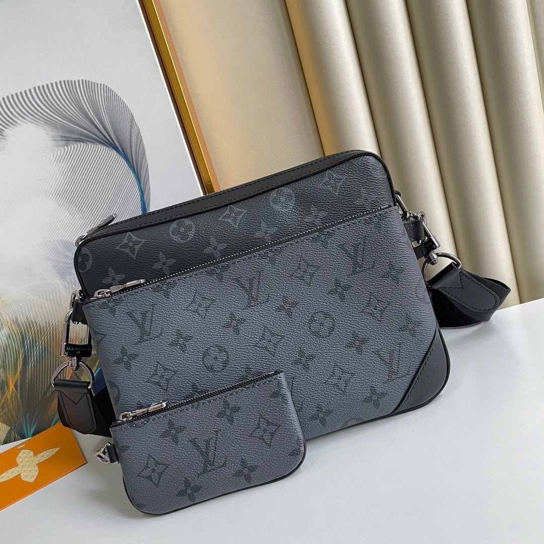 Louis Vuitton Men's Black and Grey Monogram 3-in-1 Crossbody Messenger Bag