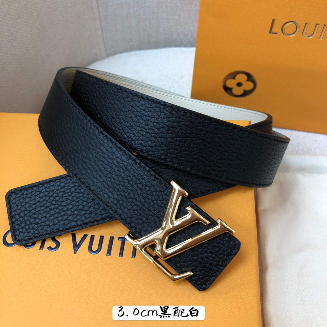 Louis Vuitton LV Initiales 30mm Belt - Black Grained Leather with Gold-Tone Buckle