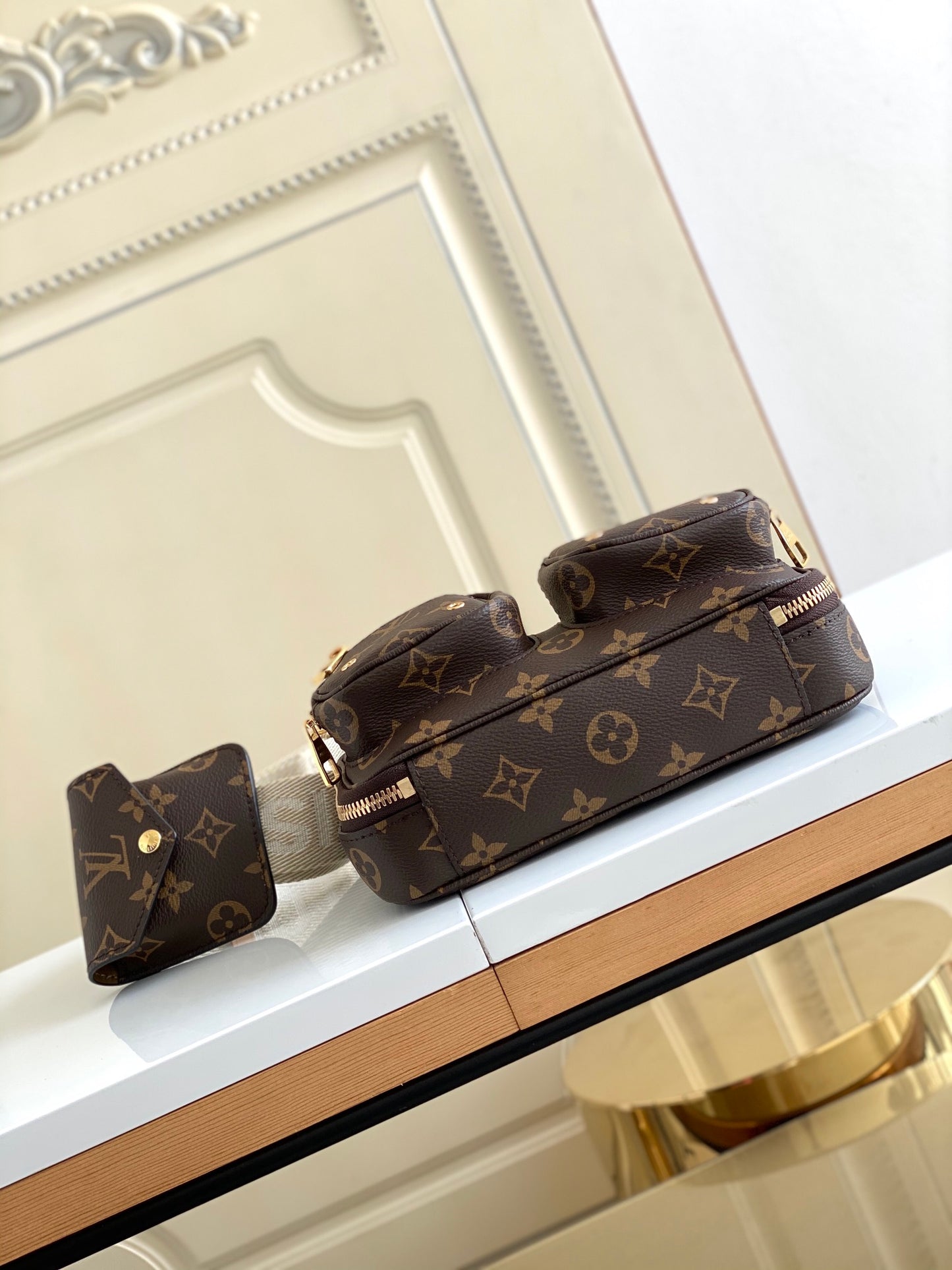 Louis Vuitton Brown Monogram Multi Pocket Crossbody Bag with Coin Pouch