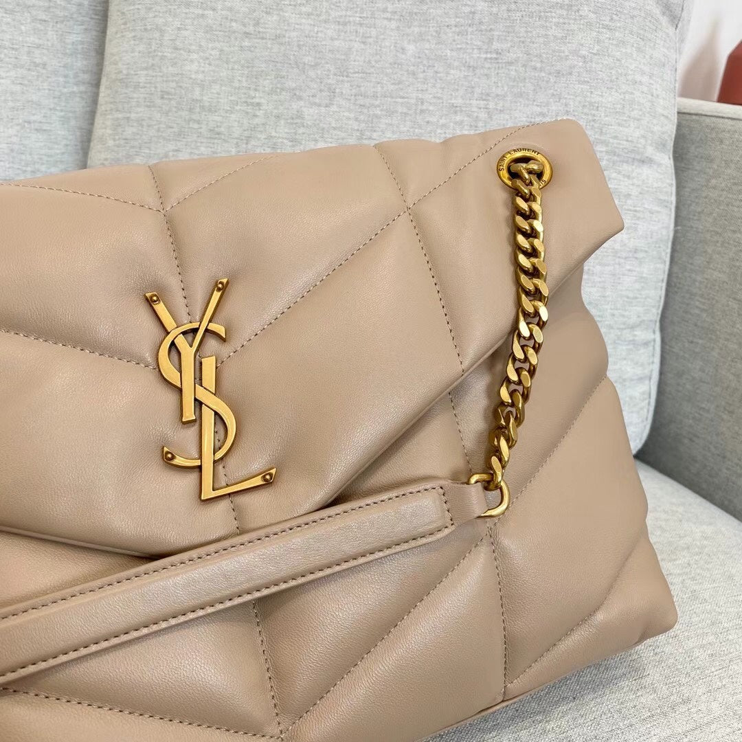 Saint Laurent Loulou Puffer Small Chain Bag in Quilted Lambskin - Beige
