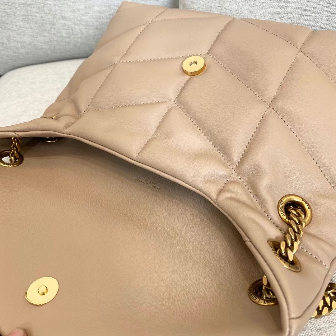 Saint Laurent Loulou Puffer Small Shoulder Bag in Quilted Lambskin Leather - Beige