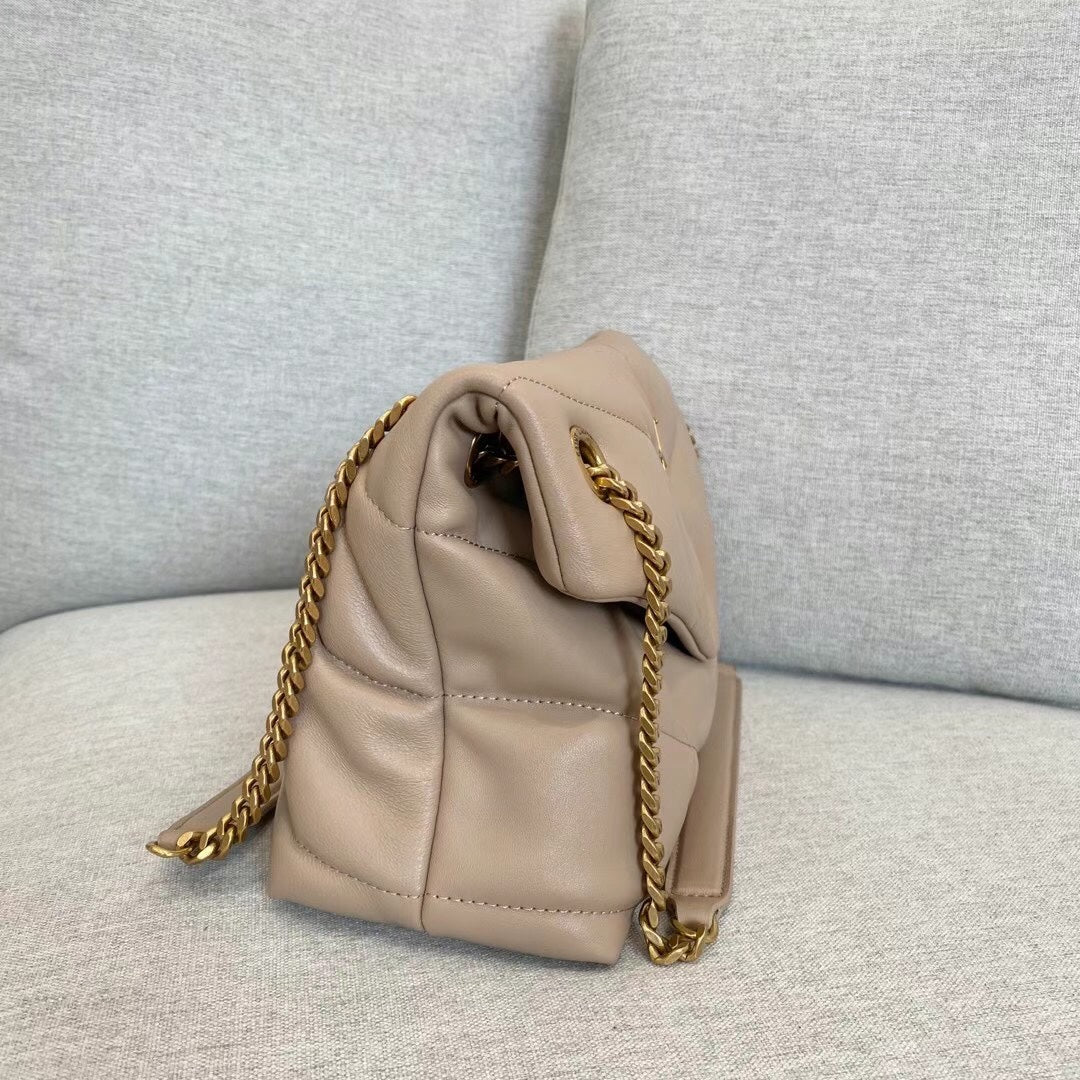 Saint Laurent Loulou Puffer Small Shoulder Bag in Quilted Lambskin Leather - Beige