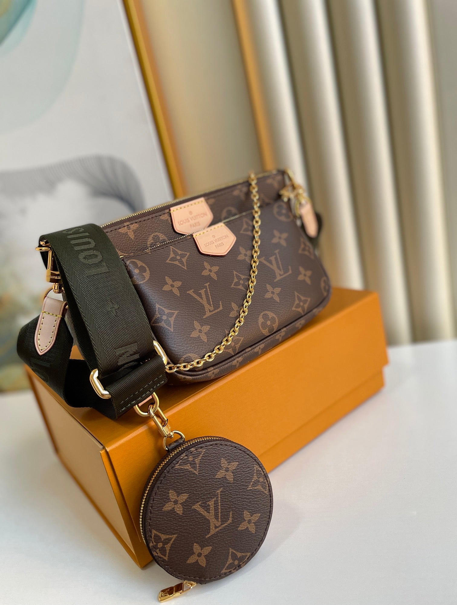 Louis Vuitton Vintage Monogram 3-in-1 Crossbody Bag with Gold Chain and Coin Purse