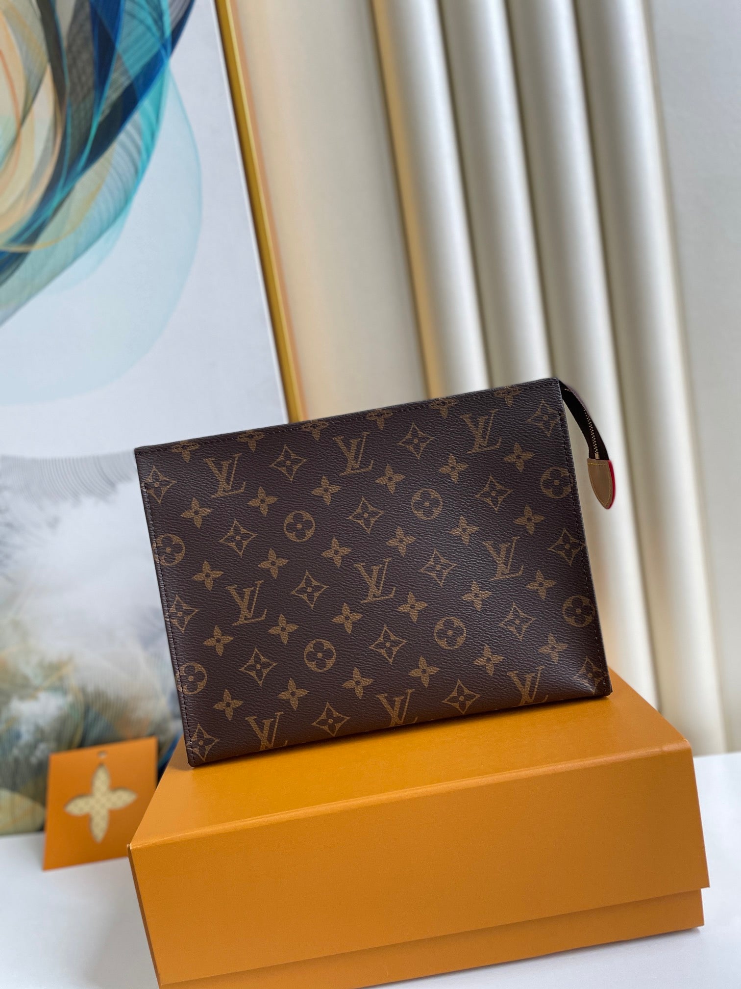 Louis Vuitton Classic Brown Monogram Canvas Toiletry Pouch Zippered Clutch Bag
