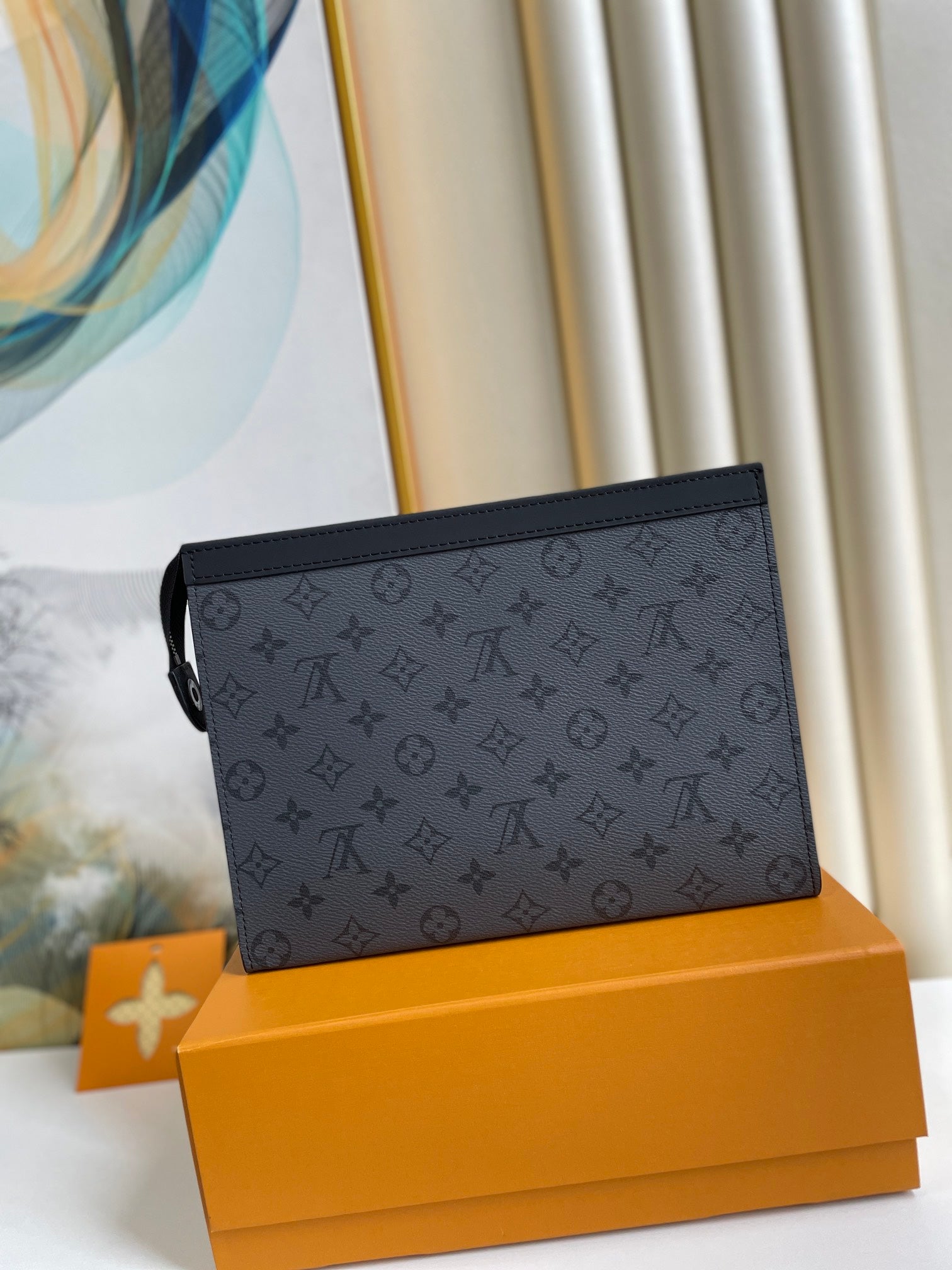 Louis Vuitton Dark Grey Monogram Canvas Zippered Clutch Toiletry Pouch