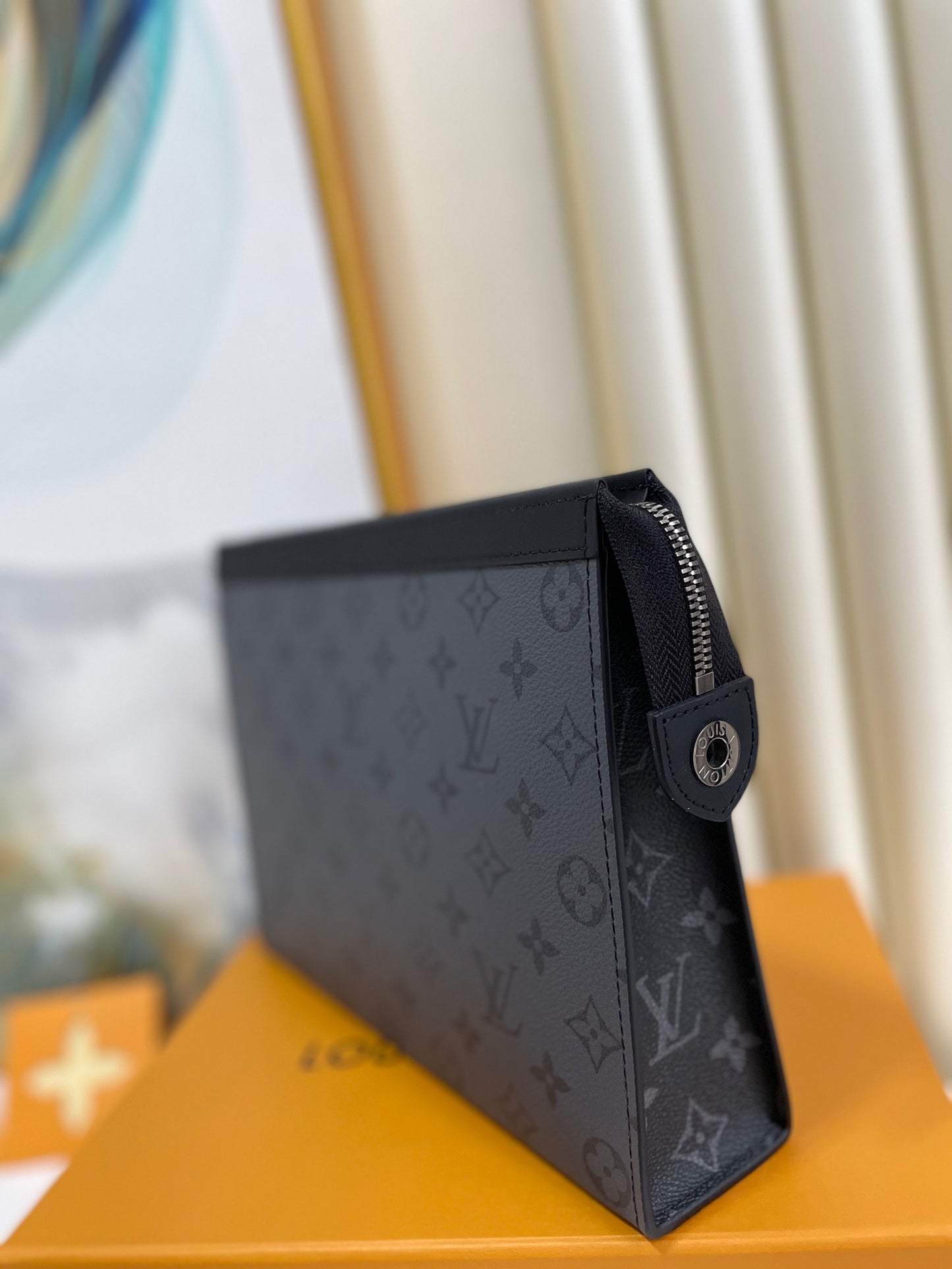 Louis Vuitton Black Monogram Canvas Zippered Travel Pouch Clutch Bag