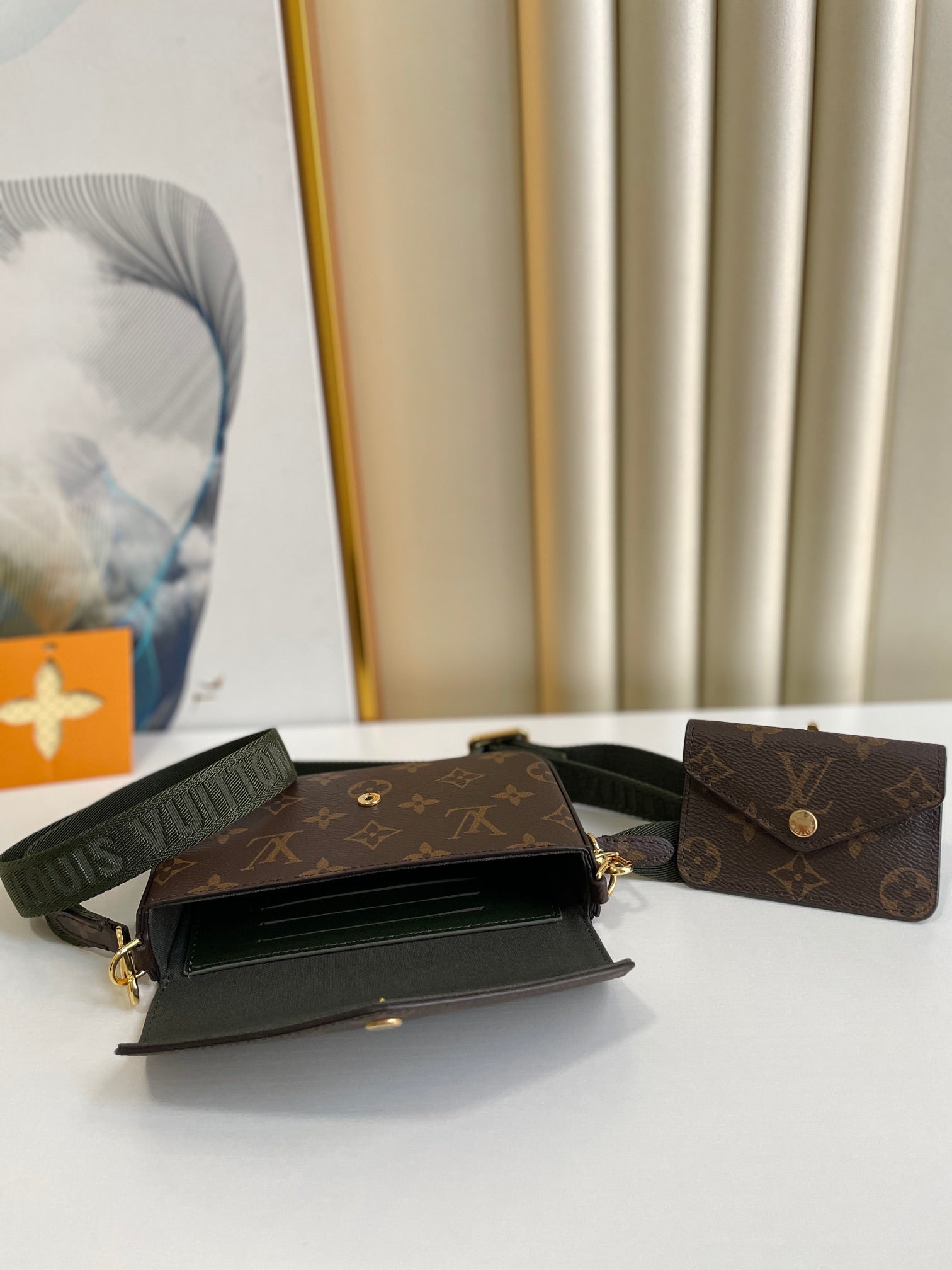Louis Vuitton Vintage Brown Monogram Crossbody Bag with Mini Coin Pouch
