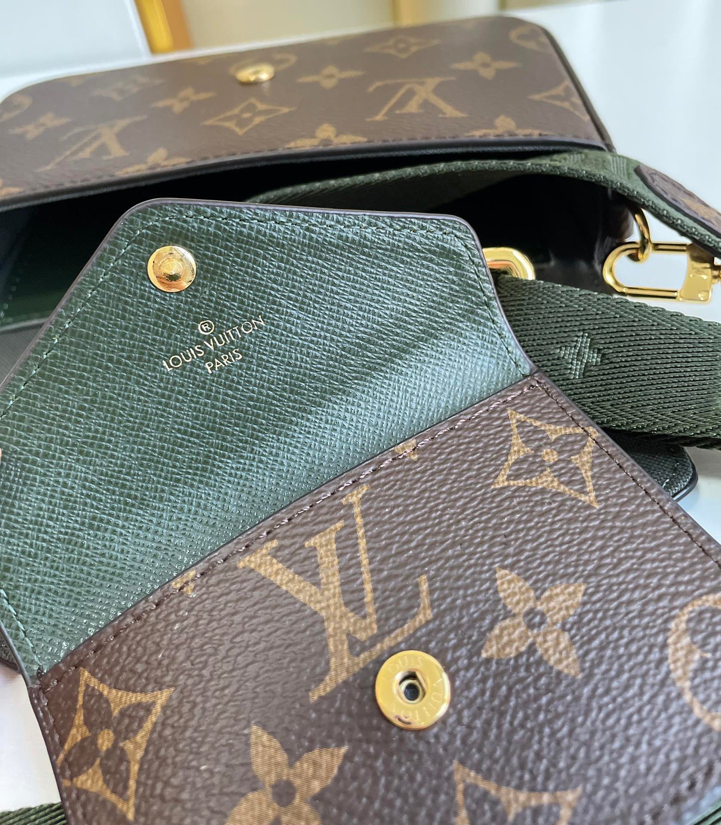 Louis Vuitton Vintage Brown Monogram Crossbody Bag with Mini Coin Pouch
