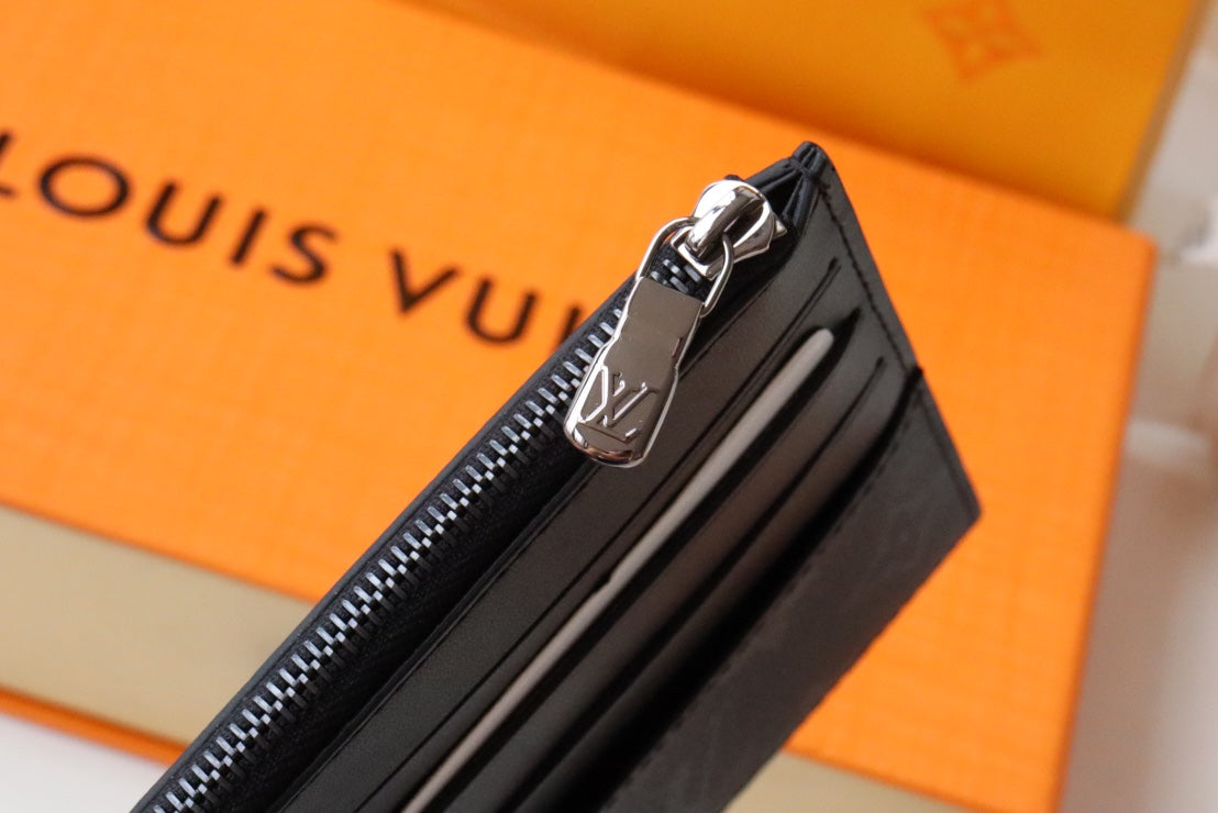 Louis Vuitton Luxury Black Monogram Patterned Canvas Zipper Clutch Pouch