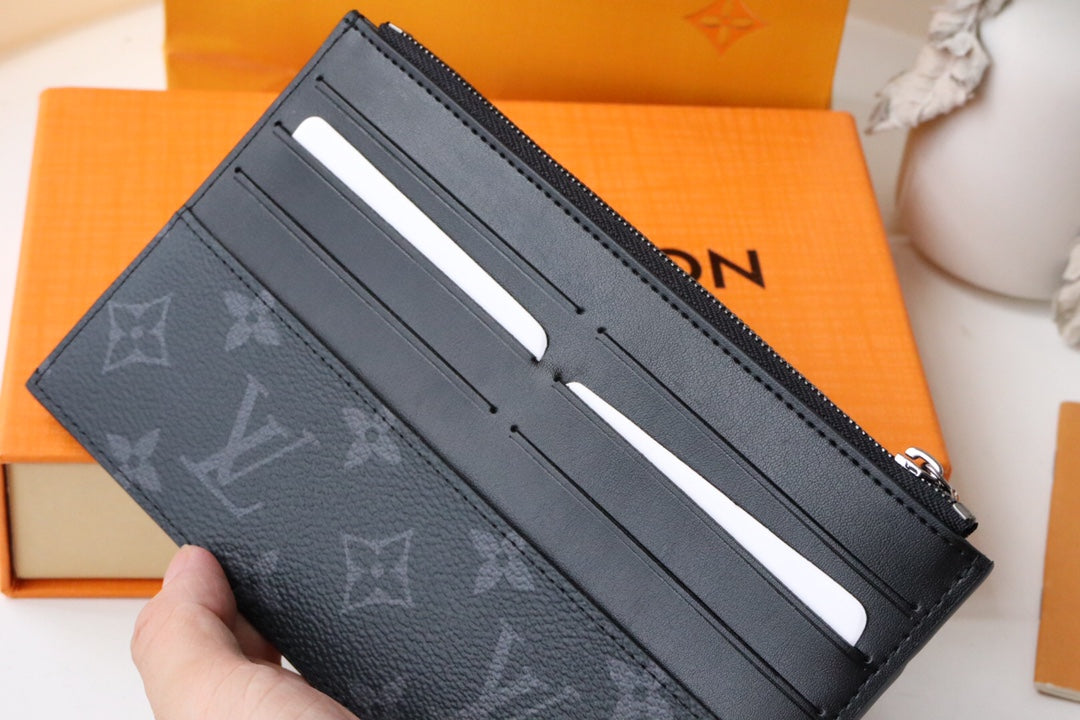 Louis Vuitton Luxury Black Monogram Patterned Canvas Zipper Clutch Pouch