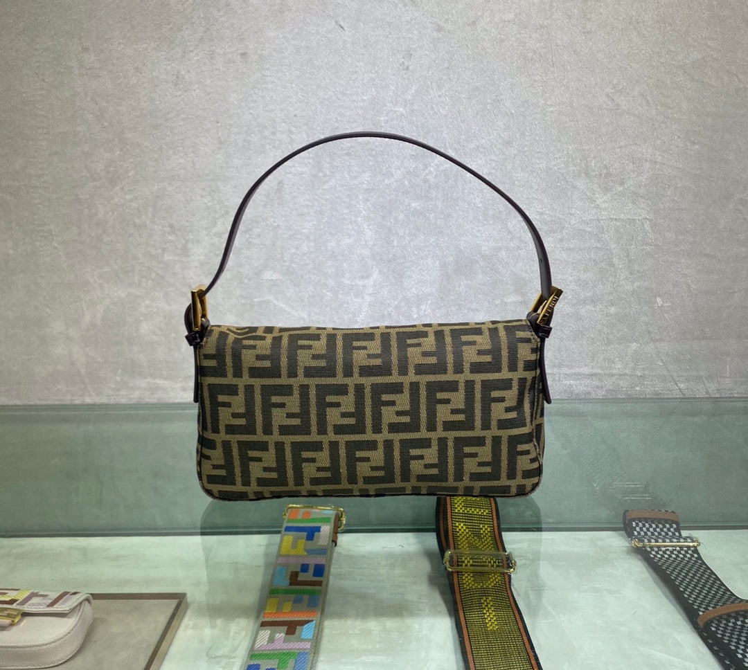 Fendi Baguette Bag with FF Monogram Canvas and Gold-Tone Hardware