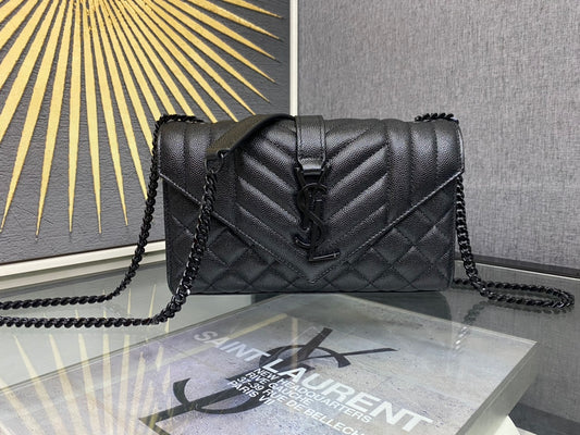 Saint Laurent Medium College Monogram Bag in Black Matelassé Leather with Black Metal Hardware