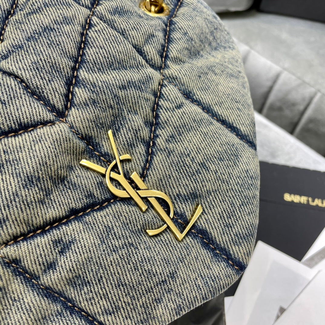 Saint Laurent (YSL) Small Loulou Denim Shoulder Bag with Gold-Tone Hardware