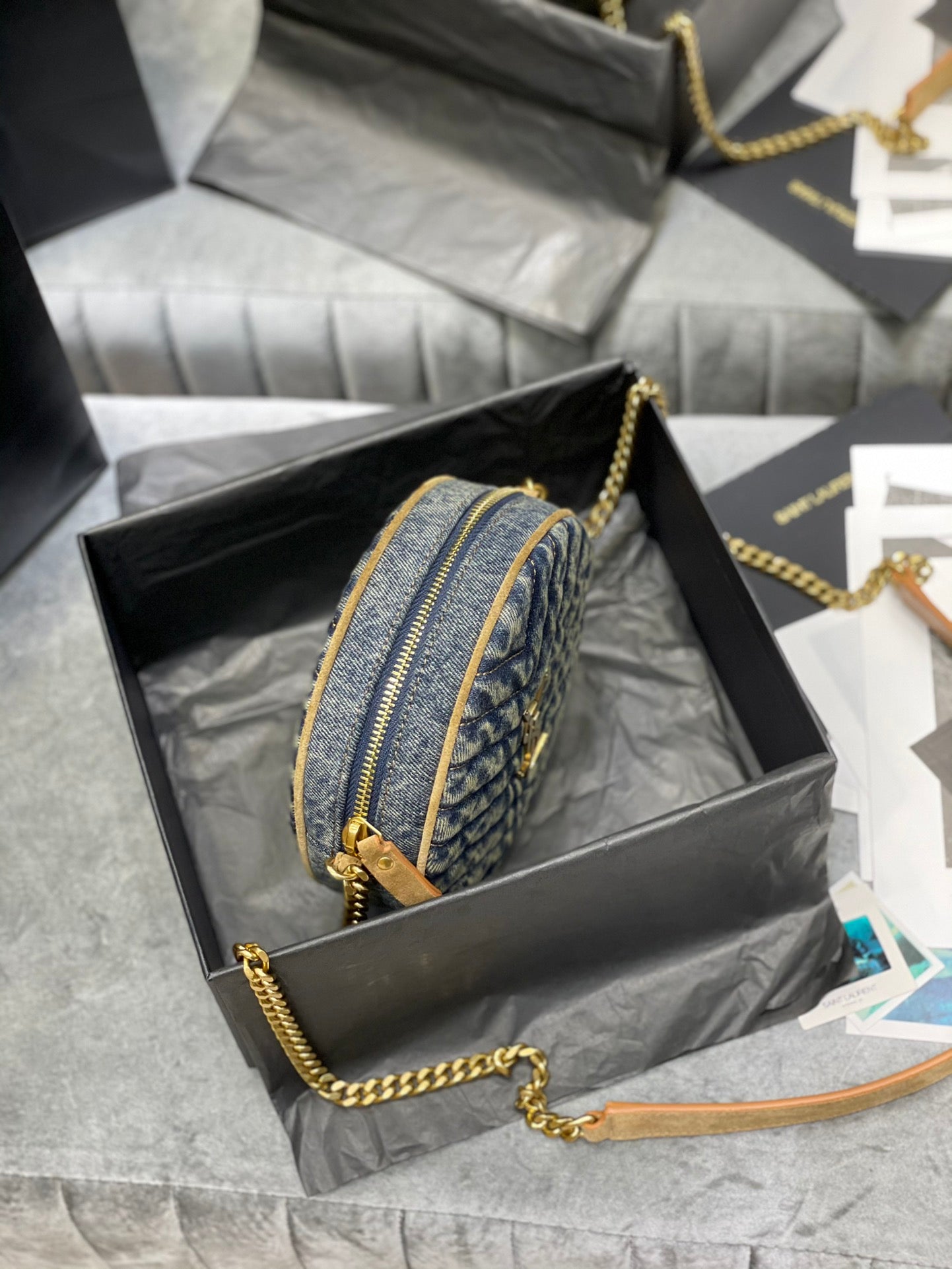 Saint Laurent Vinyle Round Camera Bag in Monogram Canvas and Leather