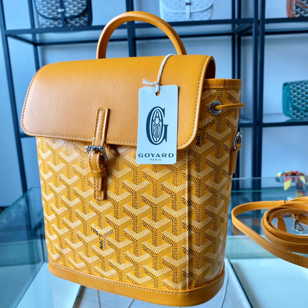 Gogy Yellow Chevron Print Mini Backpack Handbag with Leather Trim