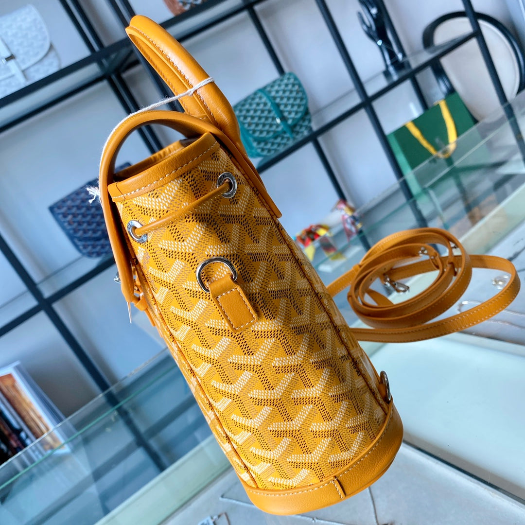 Gogy Yellow Chevron Print Mini Backpack Handbag with Leather Trim