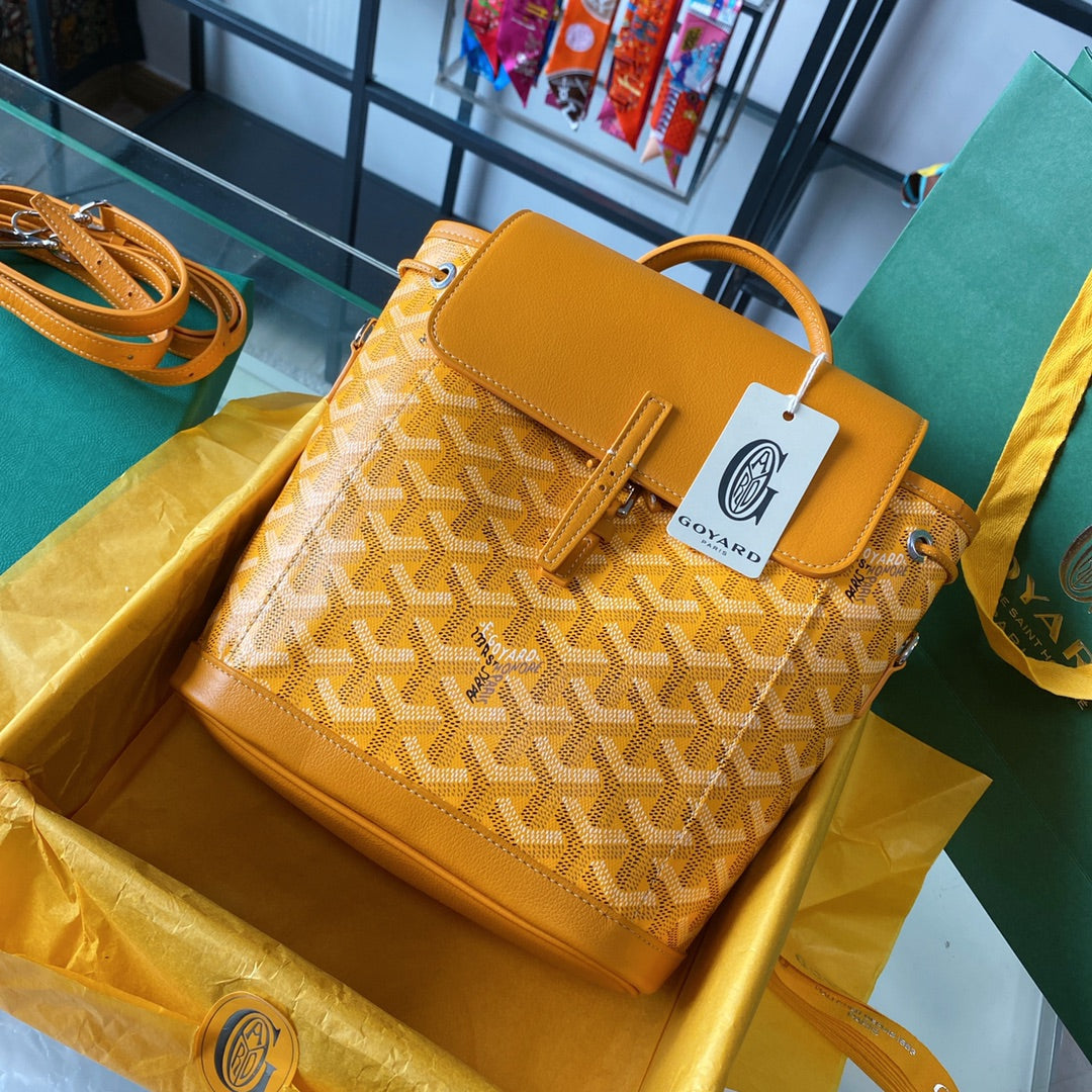Gogy Yellow Chevron Print Mini Backpack Handbag with Leather Trim