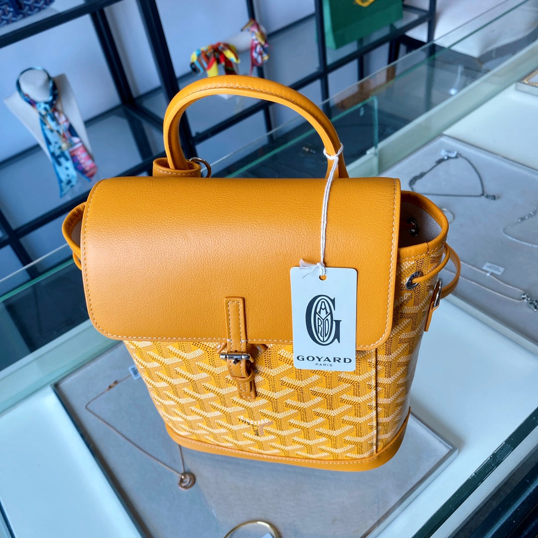Gogy Yellow Chevron Print Mini Backpack Handbag with Leather Trim