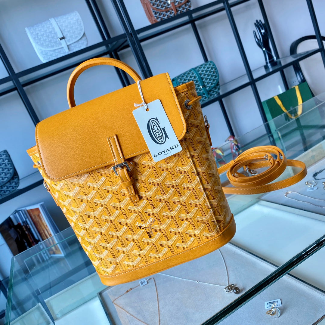 Gogy Yellow Chevron Print Mini Backpack Handbag with Leather Trim