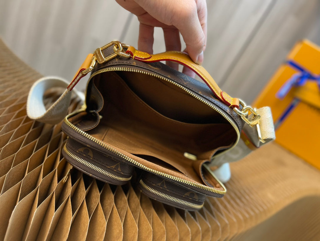 Louis Vuitton Vintage Brown Monogram Utility Shoulder Bag with Detachable Pouch