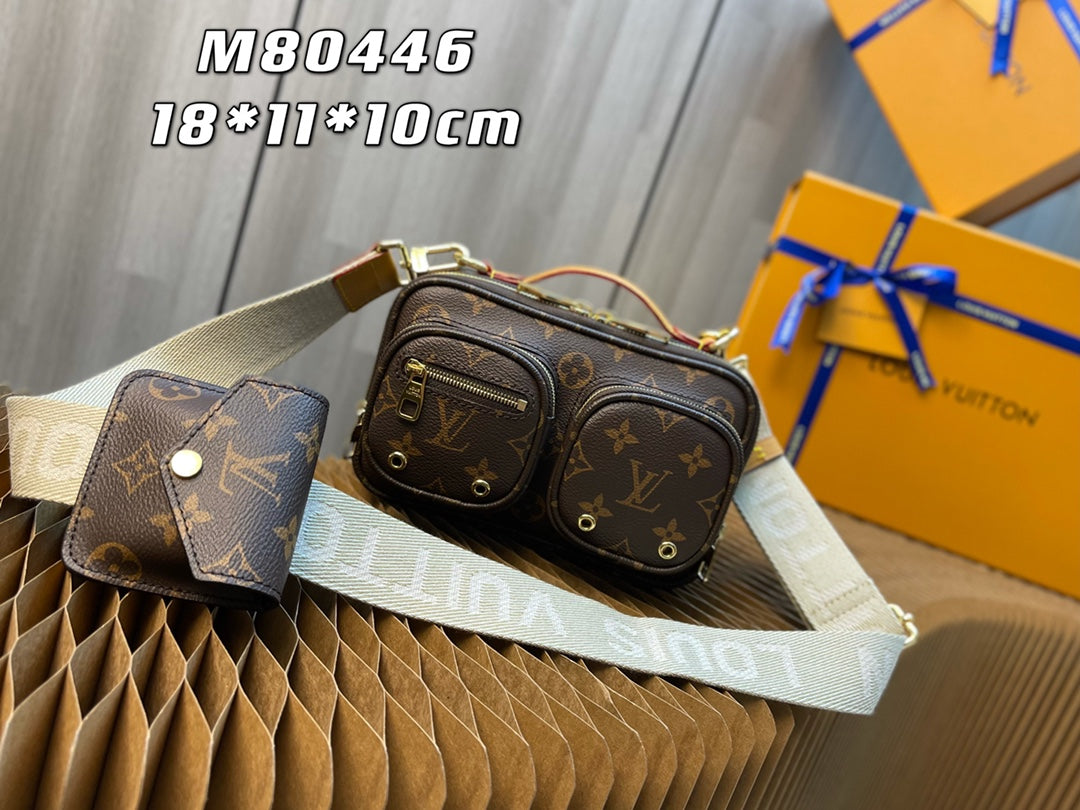 Louis Vuitton Vintage Brown Monogram Utility Shoulder Bag with Detachable Pouch