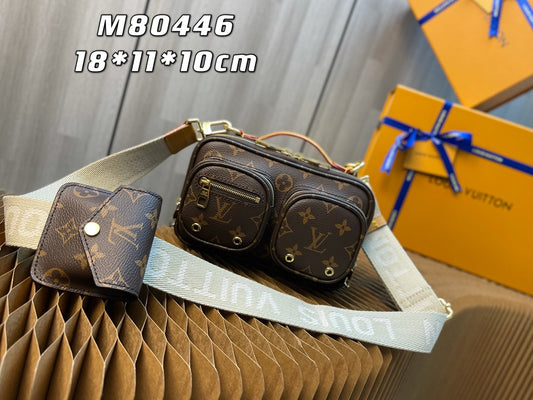Louis Vuitton Vintage Brown Monogram Utility Shoulder Bag with Detachable Pouch