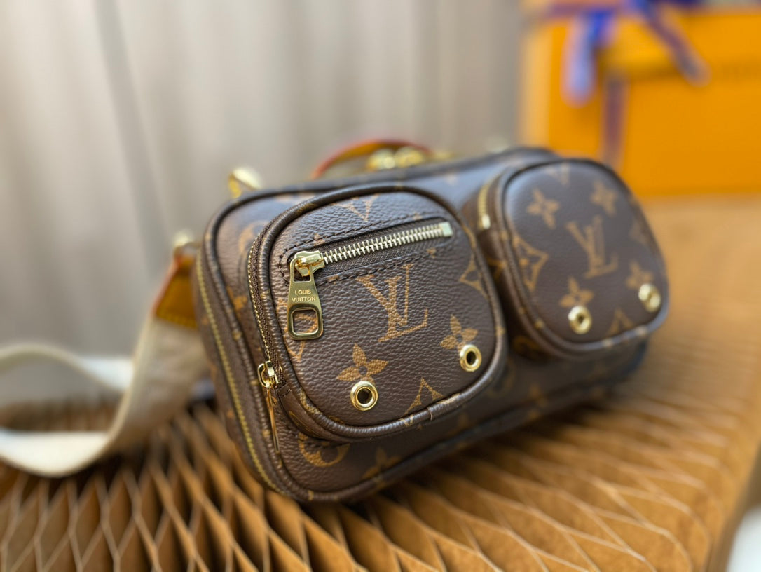 Louis Vuitton Vintage Brown Monogram Utility Shoulder Bag with Detachable Pouch