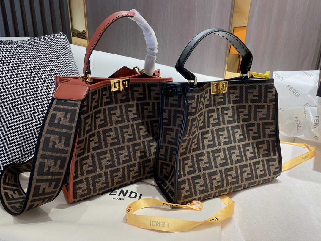 Fendi FF Monogram Canvas Tote Bag with Wide Logo Strap - Set of 2 Colors