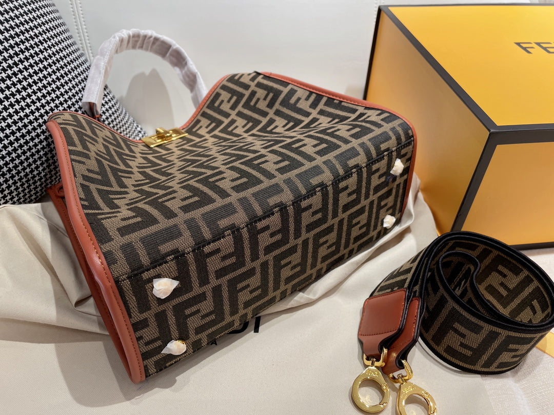 Fendi FF Monogram Canvas Peekaboo ISeeU Medium Bag - Luxury Top Handle Tote